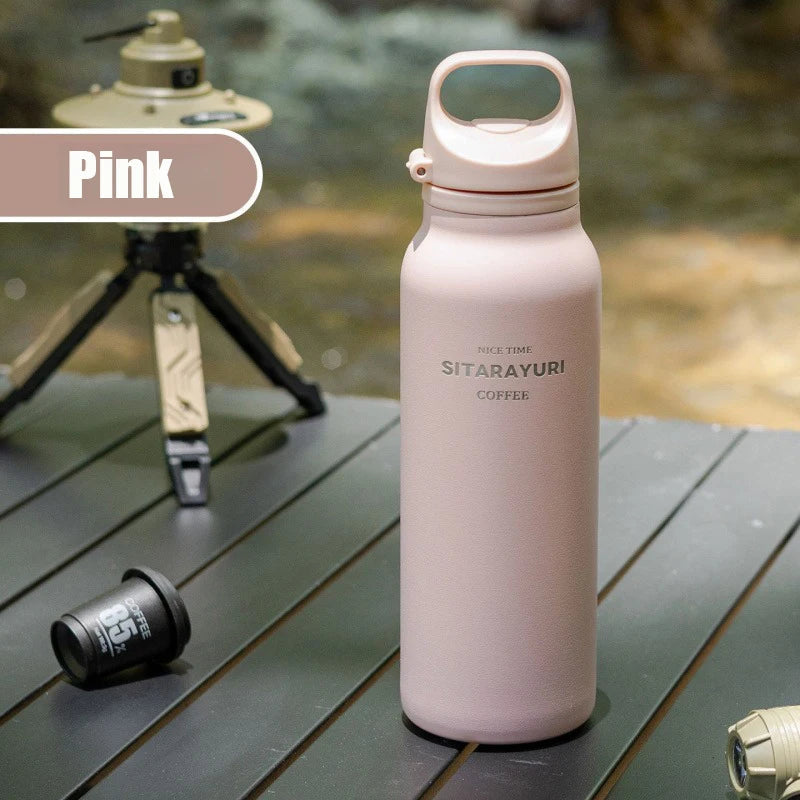 600ML Stainless Steel Vacuum Tumbler Insulated Water Bottle for Outdoor Camping Sports One Hand Open Cover Thermos Cup Eco-Friendly Clickngo24