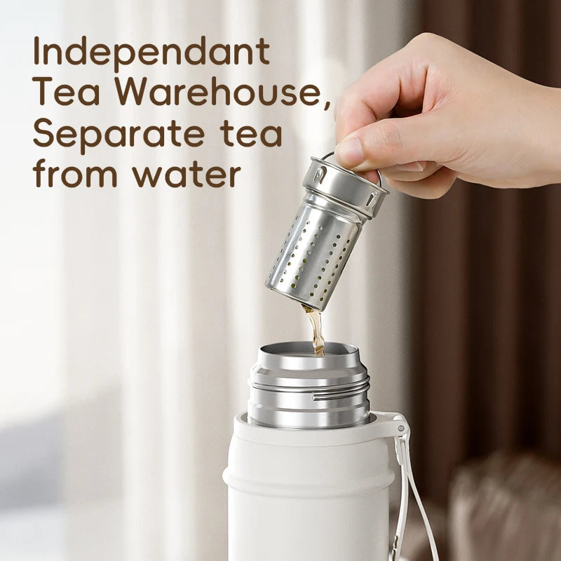 Stainless Steel Thermos Bottle with Tea Filter, Large Capacity Insulated Water Bottle,Color White Thermo Flasks Keep Hot for 12H Clickngo24
