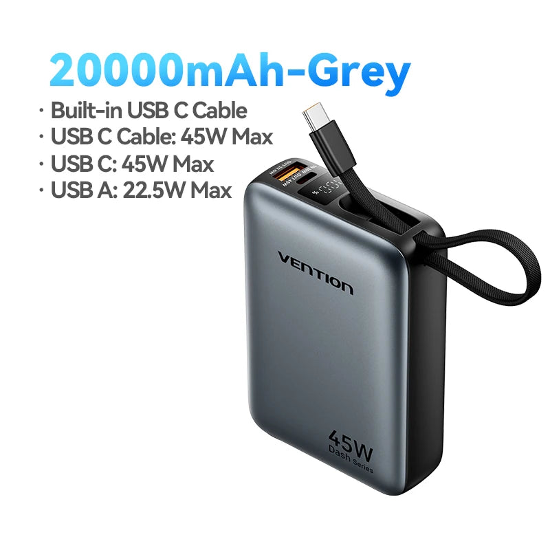 Vention CCC 45W 20000mAh Fast Charging Power Bank Portable Charger for iPhone pro Max Samsung Galaxy with Dual Quick Charge Clickngo24