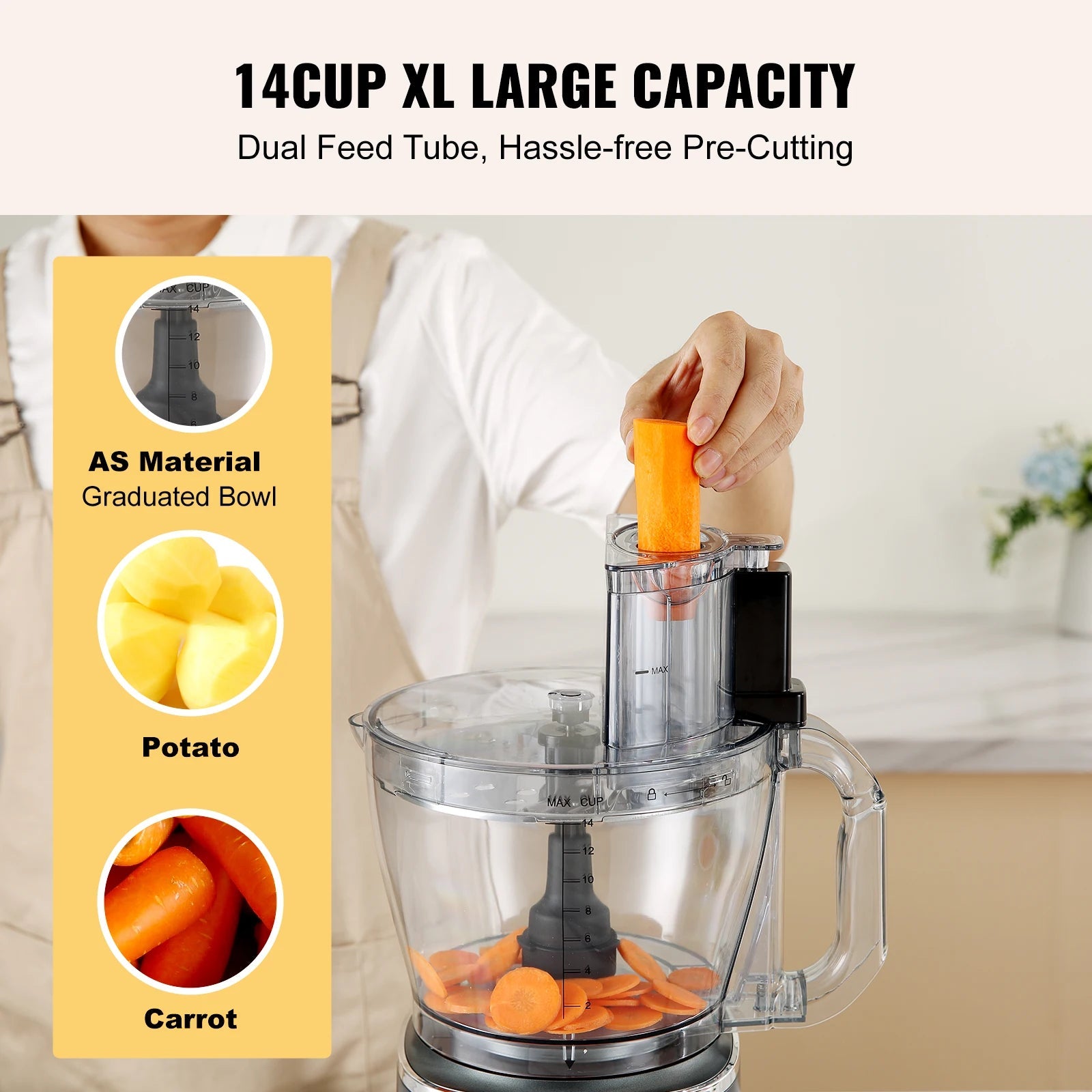 Professional VEVOR Food Processor 14-Cup Vegetable Chopper Stainless Steel Blade 600 Watts for Chopping Mixing Kneading Dough Clickngo24