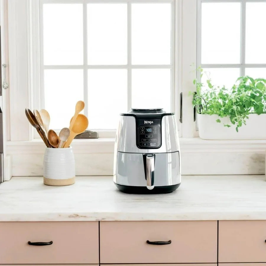 Ninja Air Fryer 4-Quart Ceramic-Coated 75% Less Fat White Multi-Function Fast Cooking Reheat Dehydrate Dishwasher-Safe Clickngo24