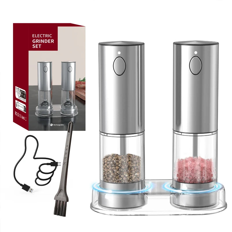 Electric Automatic Salt & Pepper Grinder 1/2 Pcs with Adjustable Spice Mill Storage Bins Kitchen Grinding Tool Clickngo24