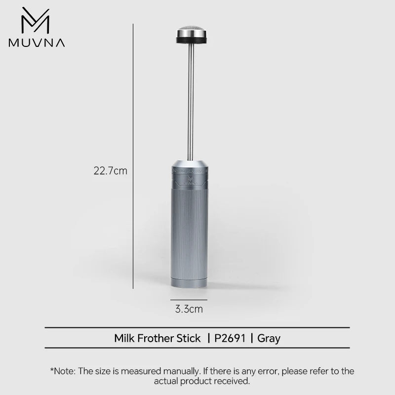 Wireless Electric Milk Frother Stick Portable Latte Art Accessories Grey/Black Aluminum Alloy with 3-Level Adjustment for Barista