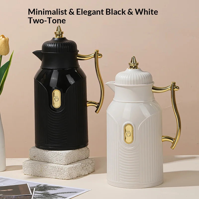 Arabian Style Thermos Flask 1000ml Press-Type Glass Inner Liner Hot Water Bottle Eco-Friendly Insulated Water Bottle for Adults