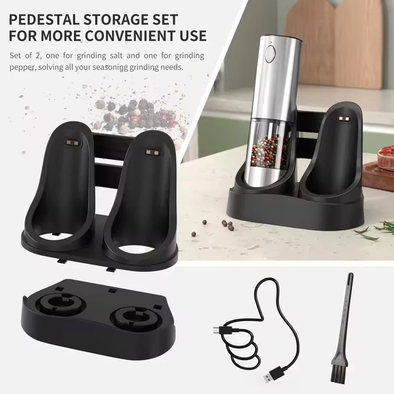 Electric Automatic Salt & Pepper Grinder 1/2 Pcs with Adjustable Spice Mill Storage Bins Kitchen Grinding Tool Clickngo24