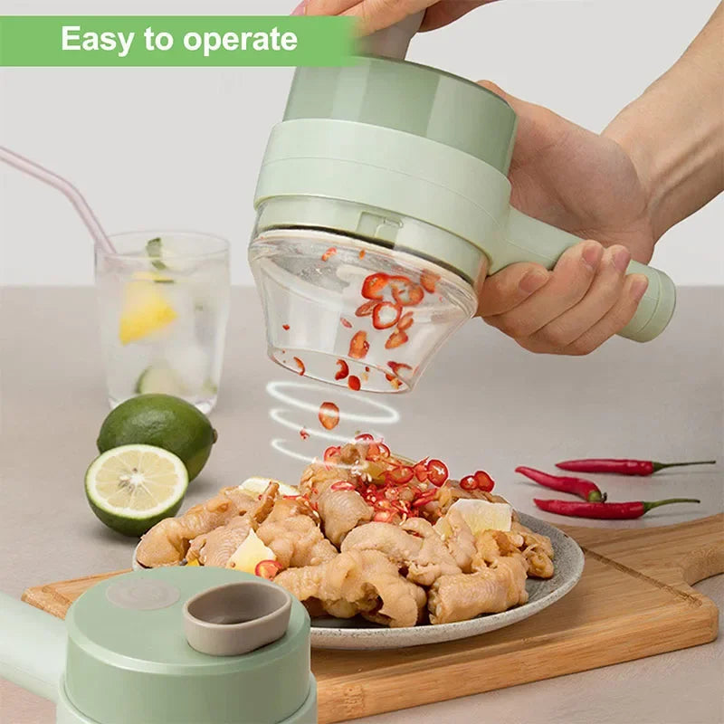 Compact 4-in-1 Electric Vegetable Cutter Set Handheld Garlic Mud Masher Chopper for Chili Onion Ginger Meat Mini Food Processor Clickngo24