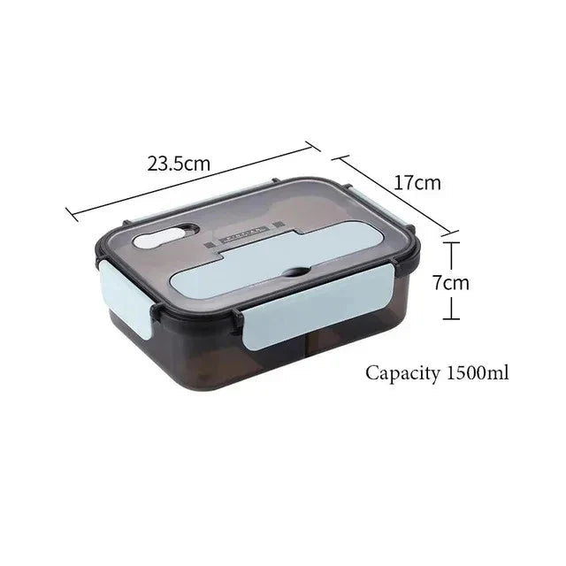 1500ml Portable Three Grid Lunch Box With Fork And Spoon Kids Students Adult Office Bento Box Microwave Food Storage Container Clickngo24