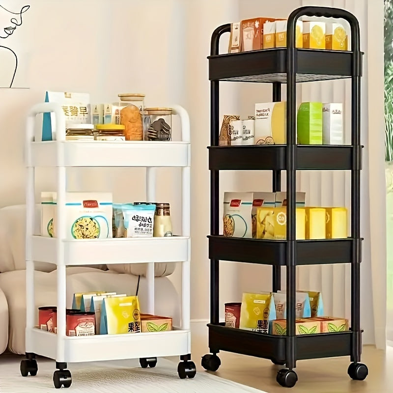 Compact 4-Tier Rolling Storage Cart: Versatile Black Organizer for Bedroom Kitchen Bathroom Easy Assembly Ideal for Medical Supplies Clickngo24