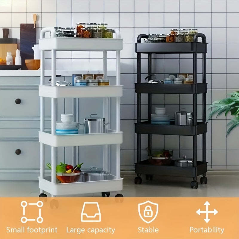 Compact 4-Tier Rolling Storage Cart: Versatile Black Organizer for Bedroom Kitchen Bathroom Easy Assembly Ideal for Medical Supplies Clickngo24